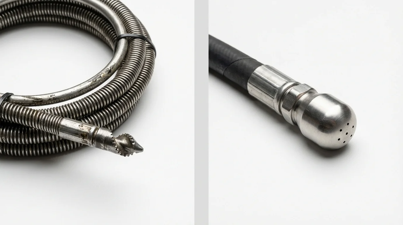 Drain snake cable and hydro jetting nozzle used for drain cleaning in Andalusia, AL