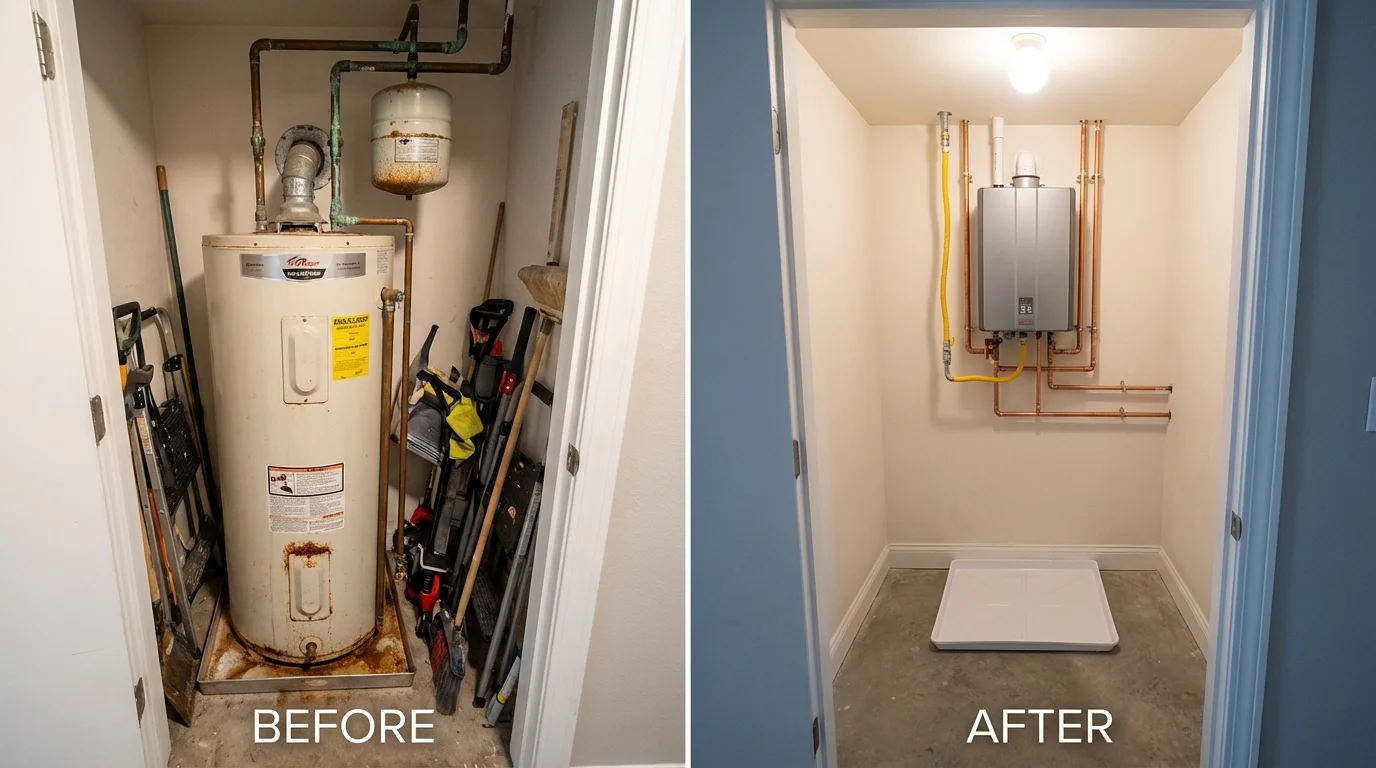 Tank water heater versus wall-mounted tankless unit comparison for Andalusia, AL homeowners